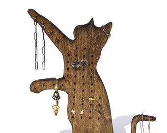 Cat Jewelry Stand | Cat Silhouette Display Holder | Birch Wood Jewelry Organizer | Gift for the Cat Lover