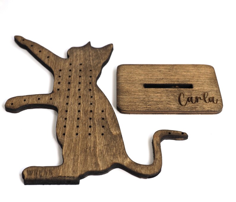 Suporte para joias de gato | Suporte para exibição de silhueta de gato | Organizador de joias de madeira de bétula | Presente para quem ama gatos imagem 3