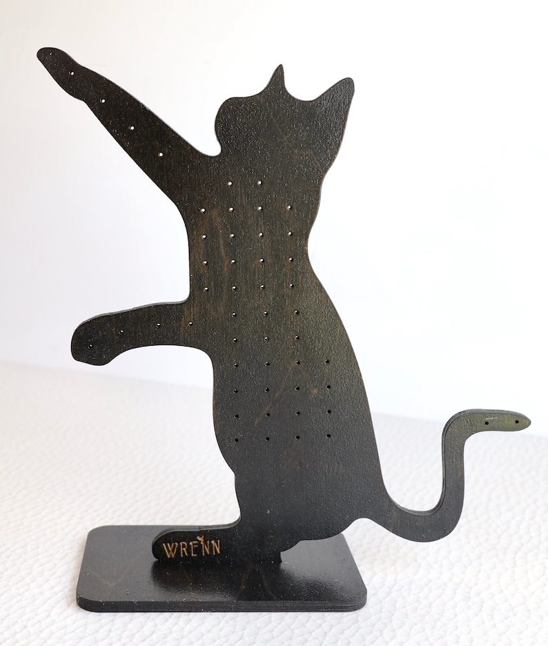 Suporte para joias de gato | Suporte para exibição de silhueta de gato | Organizador de joias de madeira de bétula | Presente para quem ama gatos imagem 5