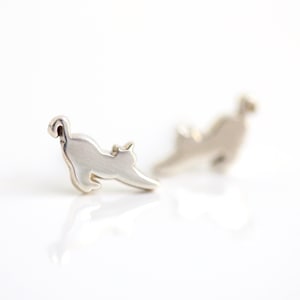 Stretching Cat Stud Earrings | Petite Cat Studs | Sterling Silver, Rose Gold, Gold Plated Cat Jewelry | 10mm