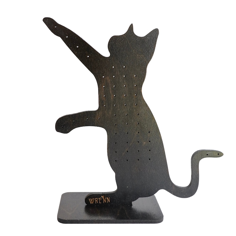 Suporte para joias de gato | Suporte para exibição de silhueta de gato | Organizador de joias de madeira de bétula | Presente para quem ama gatos imagem 2