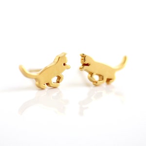 Playing Kitty Stud Earrings | Petite Cat Studs | Sterling Silver, Rose Gold, Gold Plated | 10mm