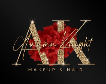 Gold Red Beauty Logo, Smoke Logo, Watercolor Logo, Glitter Logo, Makeup Logo, Boutique Logo, Hair Logo, Nails Lashes Logo, Sparkle Logo