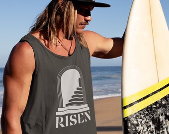 Christian Risen Graphic Tank Top: Unisex Faith-Based Gym & Beach Wear