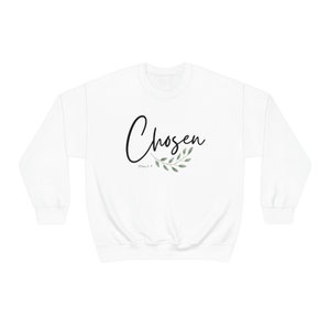 Chosen 1 Peter 2 9 Women Christian comfy boho style pullover soft sweatshirt, Colorful Faith Based Sweatshirt with boho leaves and scripture