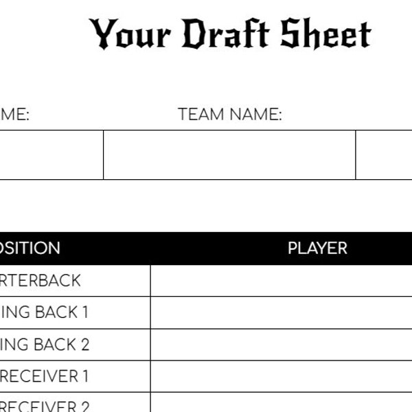 Fantasy Football Draft Party - Draft List Cheat Sheet