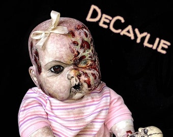 Decay Care Zombie Baby DeCaylie Horror Art Doll Handmade OOAK Custom Creepy Scary Cute Halloween Prop Collectible Alternative RebornSkull