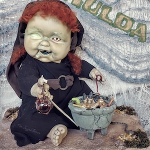 Hulda Handmade OOAK ORIGINAL Collectible Witch Art Doll Baby Goth Halloween Prop Reborn Dark Fantasy Creepy Caldron Spell Cool Classic Cute