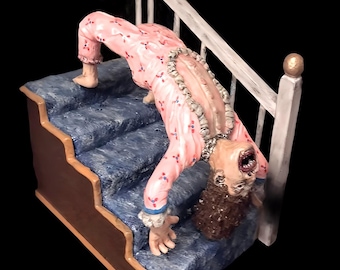 Linda Blair Exorcist Girl Regan Spider Walk Stairs Crawl Handmade OOAK Original Sculpture Action Figure Diorama Horror Dark Art Collectible