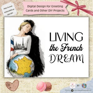 Viviendo el sueño francés PNG: Arte digital de chica parisina, imágenes prediseñadas de viajes a Francia, Torre Eiffel, ilustración para tarjetas y proyectos de bricolaje
