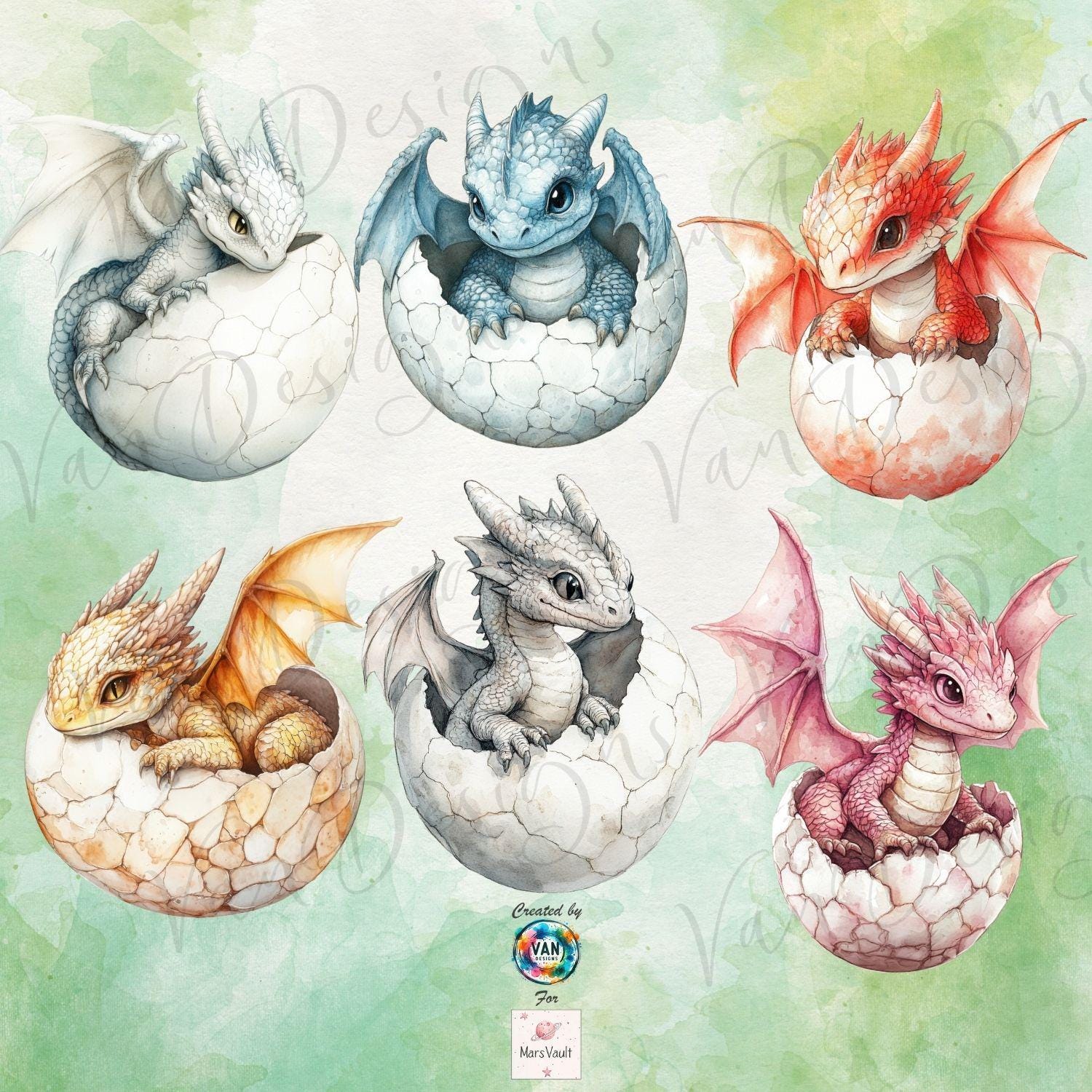 Watercolor Baby Fantasy Dragon Clipart Set, Cute Colorful Baby Dragons ...