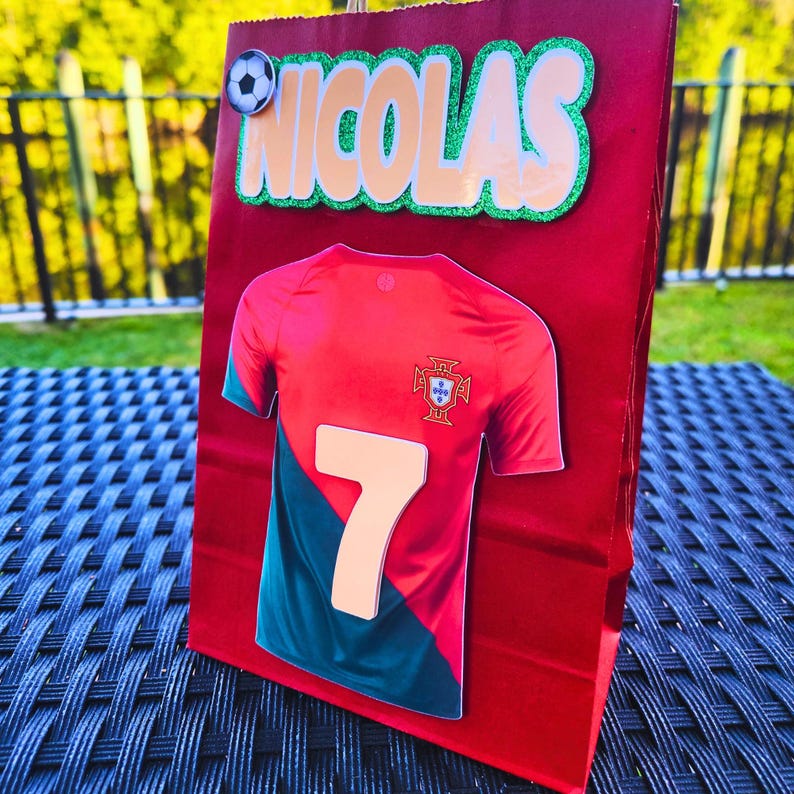 Personalized Ronaldo Portugal Soccer Favor Bags: Custom Birthday Party