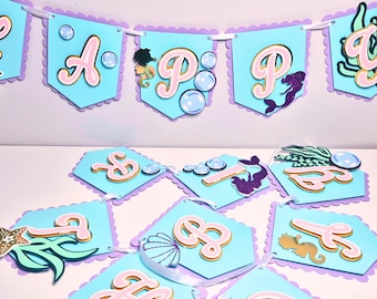 Mermaid Happy Birthday Banner: Pastel Glitter Undersea Party Decor