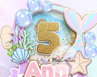 Personalize Mermaid Cake Tooper | Under The Sea Party | Custom Name & Age