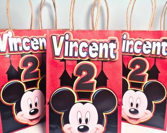 Personalized Mickey Mouse Birthday Favor Bags: Custom Name & Age