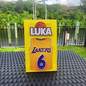 Custom Los Angeles Lakers Favor Bags | Basketball Themed Party Supplies | Personalized Lakers Themed Party Bags | Basketball Birthday Favors