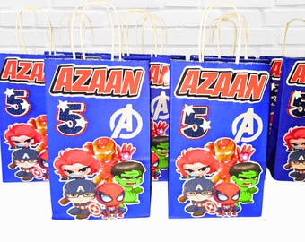Personalized Avengers Birthday Favor Bags: Custom Name & Age