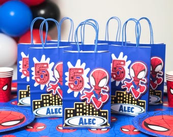 Personalized Spider-Man Party Favor Bags: Blue Theme Spidey Birthday