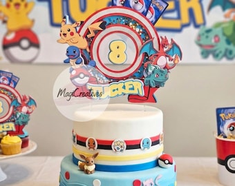 Adorno para tarta de cumpleaños de Pokémon personalizado/Decoración de fiesta personalizada