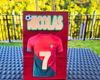 Personalized Ronaldo Portugal Soccer Favor Bags: Custom Birthday Party
