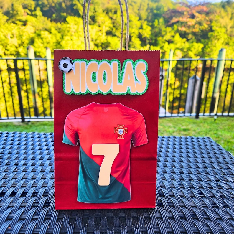 Personalized Ronaldo Portugal Soccer Favor Bags: Custom Birthday Party