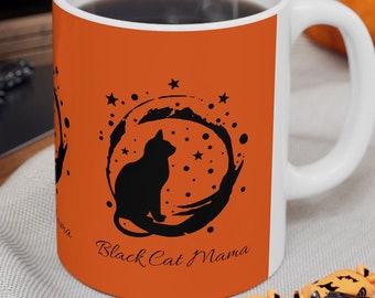 Black Cat Mama Ceramic Mug 11oz-Halloween-Cat Lovers-Animal Lovers-Witchy-Boho-Cool Mug