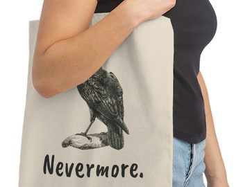 The Raven and NEVERMORE *Poe Lovers* Canvas Tote Bag, Edgar Allan Poe fan gift, Raven Bird bag,ghosthunter gift, author gift