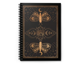 Moons & Moths -Spiral Notebook - Ruled Line-Whimsi Goth