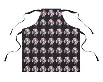 Skull and Flowers Apron - Victorian-Goth- Whimsi Goth Apron