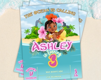 Moana Birthday, Invitation Moana, Editable Moana Birthday Invitation, Moana Theme Party invitation, Template Editable, Printable Invite.