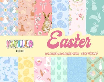 Pastel Easter Bunny Digital Paper Set, Scrapbook Printables (PNG)