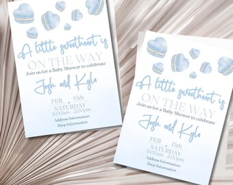 Editable Blue Hearts Baby Shower Invitation Bundle