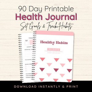 90 Day Habit Tracker Printable Journal | Goal Setting Planner Instant Download | Health & Wellness Journal | Editable Canva Template