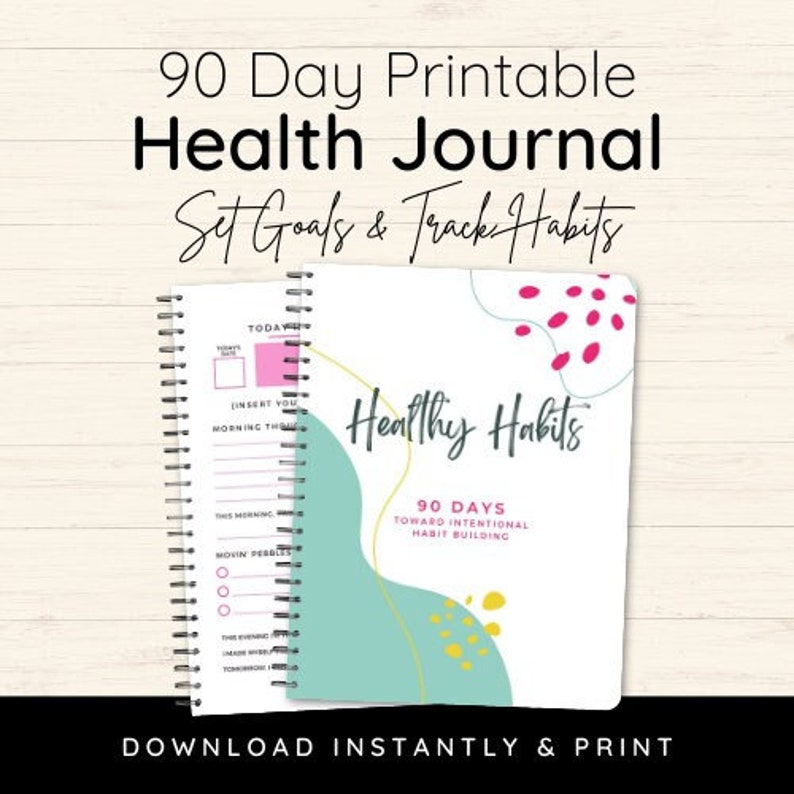 2023 Daily Habit Tracker Printable PDF Planner Goal Setting 90 Day Wellness Journal Canva Health