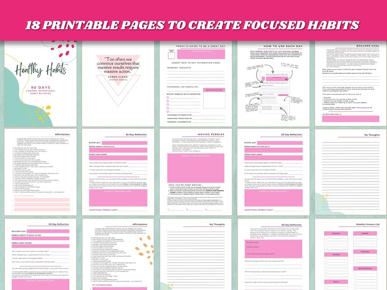 2023 Daily Habit Tracker Printable PDF Planner Goal Setting 90 Day Wellness Journal Canva Health