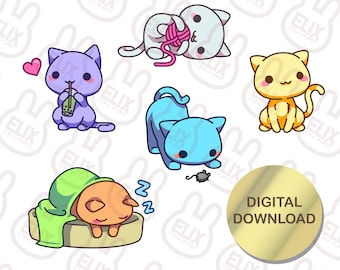 Kawaii Cats SVG en png: doe-het-zelfstickers, kaarten, shirtontwerpen (digitale download)