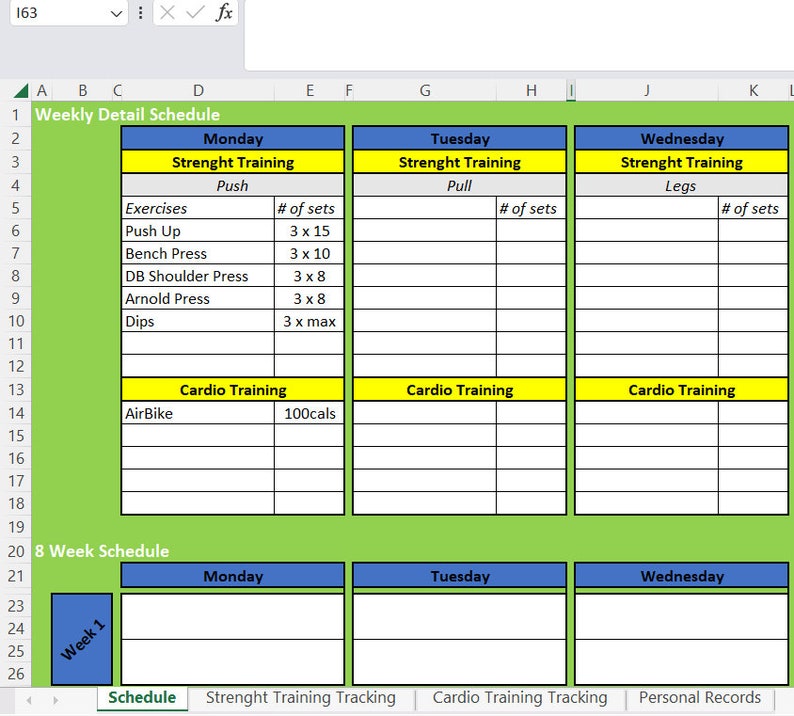 2023 Fitness Workout Tracker Spreadsheet Exercise Log Excel Lifting