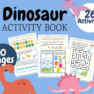 Cahier d'activités pour enfants sur le thème des dinosaures | 10 pages 36 Activités | Activité mentale
