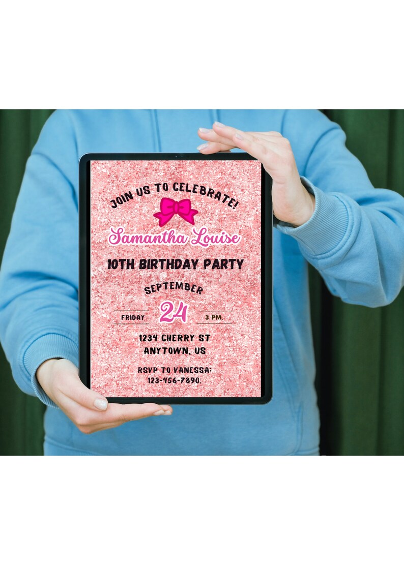 Editable Pink Birthday Invitation Template Glitter Birthday - Etsy