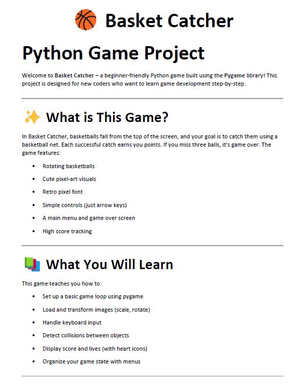 Python Pygame Basket Catcher Project: Pixel Art Coding Game (digital ...