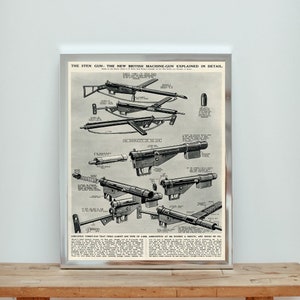 Manual de armas STEN, arte mejorado, arte de armas de la Segunda Guerra Mundial, arte de subfusiles de la Segunda Guerra Mundial, decoración bélica, decoración de salas de juegos