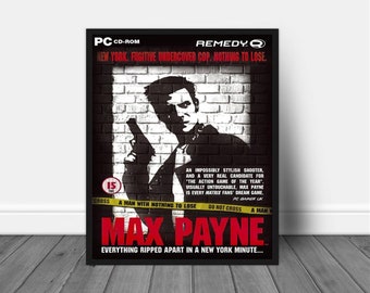 Max Payne Box Art UPSCALED, Max Payne Cover Art, Game Art, Gamer Gift, Video Game art, Gamer Print, Gamer Wall Decor