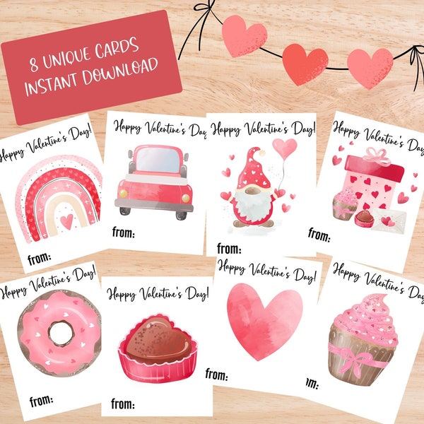 Etiquetas de regalo de San Valentín Tarjetas de San Valentín imprimibles Descarga instantánea Etiquetas de San Valentín Ideas de San Valentín en el aula Tarjetas simples del día de San Valentín