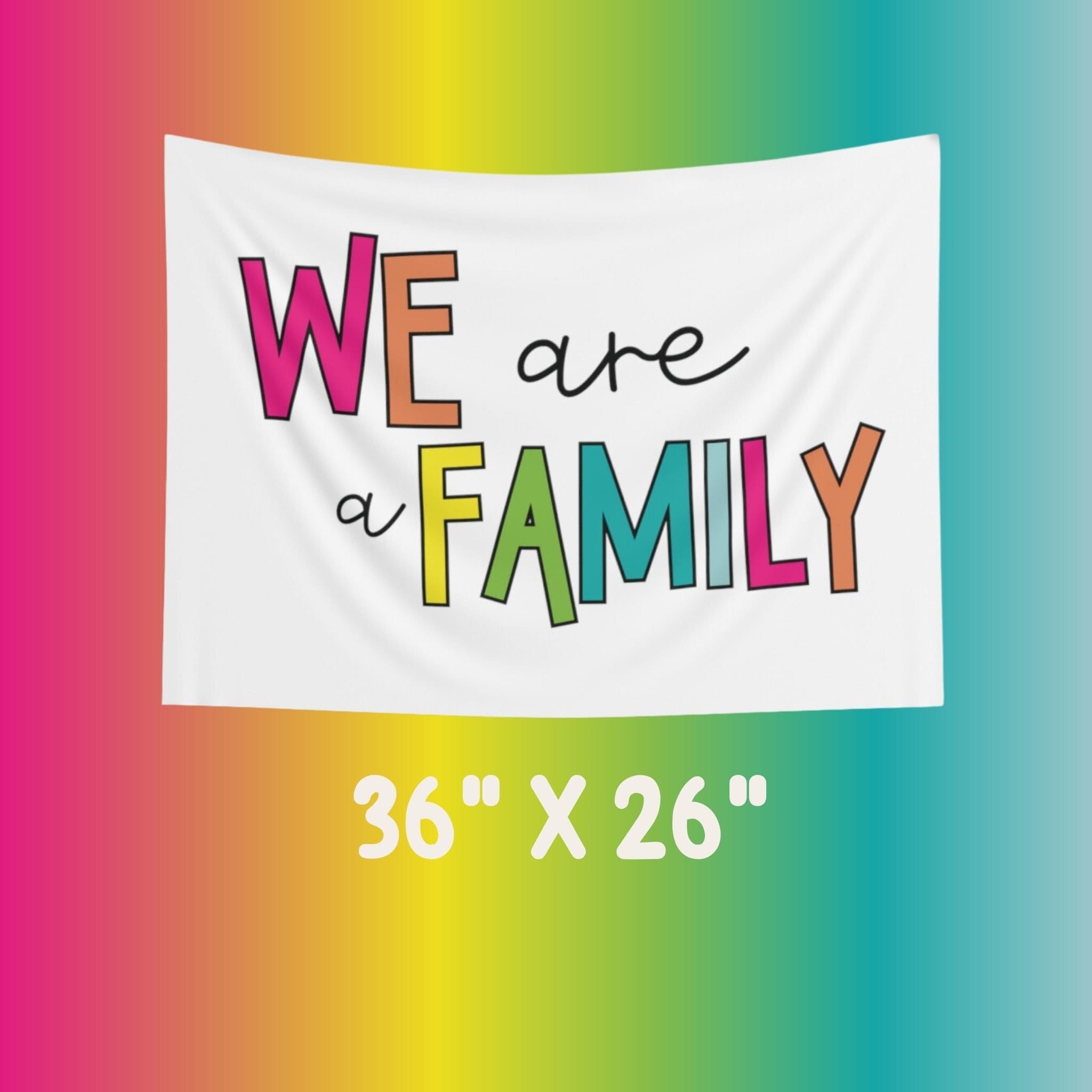 Bright Tropical Classroom Wall Tapestry, We are a Family Sign for Classroom, Small Tapestry for Classroom, Motivational Classroom Tapestry