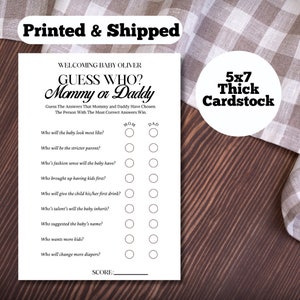 Gedrukte + verzonden babyshowerspellen, raad eens wie mama of papa, aangepaste spellen, moderne minimalistische activiteiten, babyshower