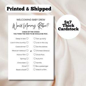 Gedrukte + verzonden babyshowerspellen, zou mama liever, aangepaste spellen, moderne minimalistische activiteiten, babyshower