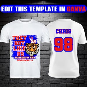 Tiger Shirt Editable Homecoming TShirt Template, Class Reunion, Football T Shirt Design, Canva Template, Perfect for Sublimation, DTF or DTG
