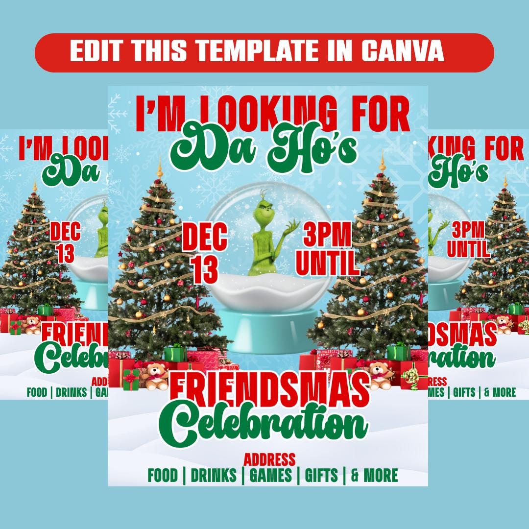 Editable Friendsmas Invitation Template Canva Christmas Party Invite