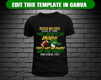Homecoming Shirt Editable TShirt Template, Class Reunion, Football T-Shirt Design, Canva Template, Perfect for Sublimation, DTF or DTG
