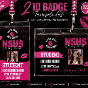 Mean Girl ID Badge Template, Editable Canva Graduation ID, Class of 2026 Senior Badge, Birthday Party Favor, Pink Student ID